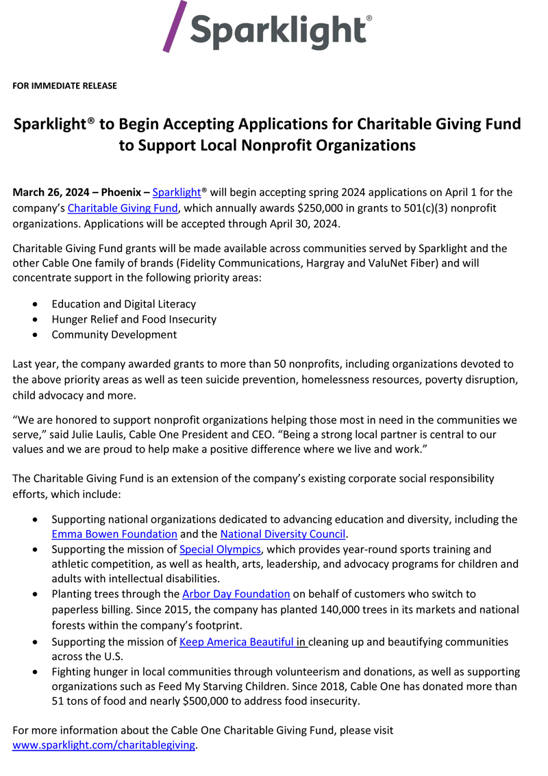 Sparklight to Begin Accepting Applications for Charitable Giving Fund-1